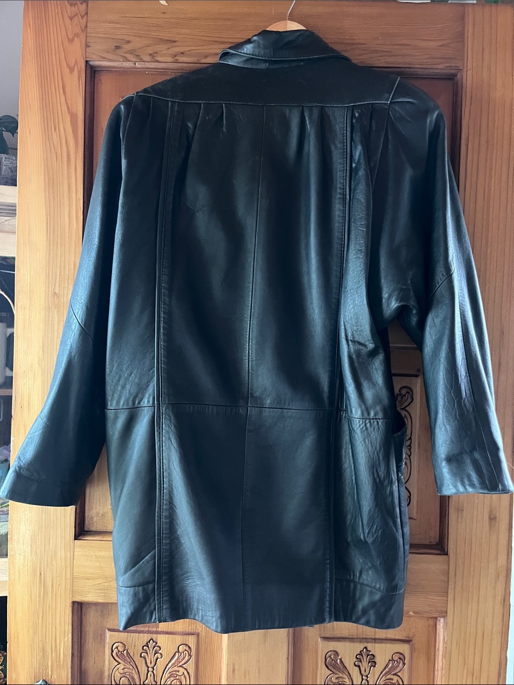 Black Leather Button-Front Jacket - Picture 4 of 5